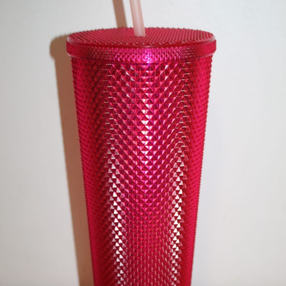 Pink Textured Tumbler with Straw